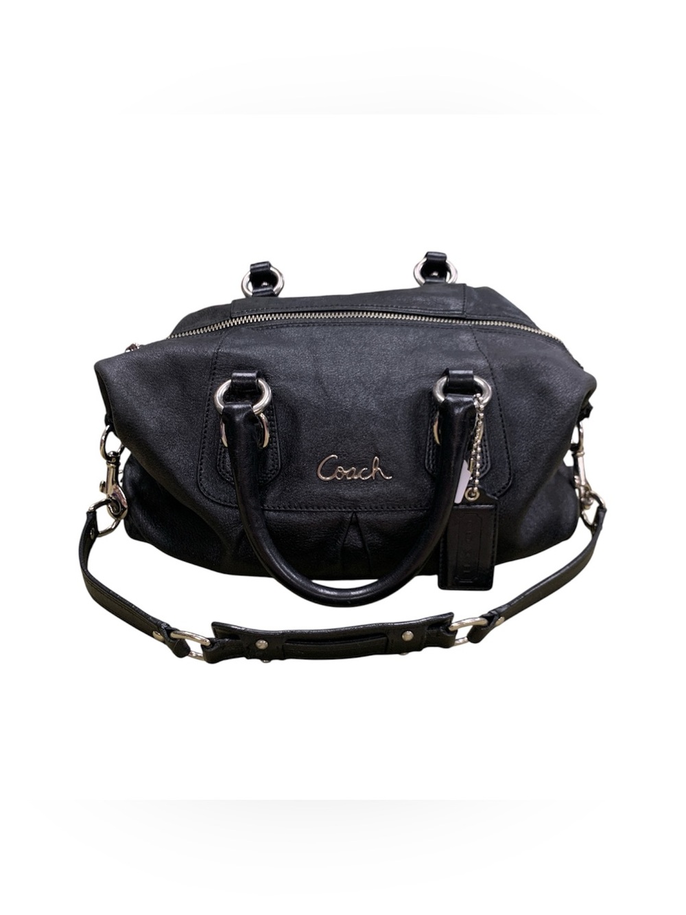 Coach Black Leather Dome Satchel with Detachable Strap